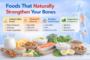 Foods that naturally strengthen bones with calcium vitamin D and protein recommended by Best Orthopedic Surgeon in Indore for better bone health